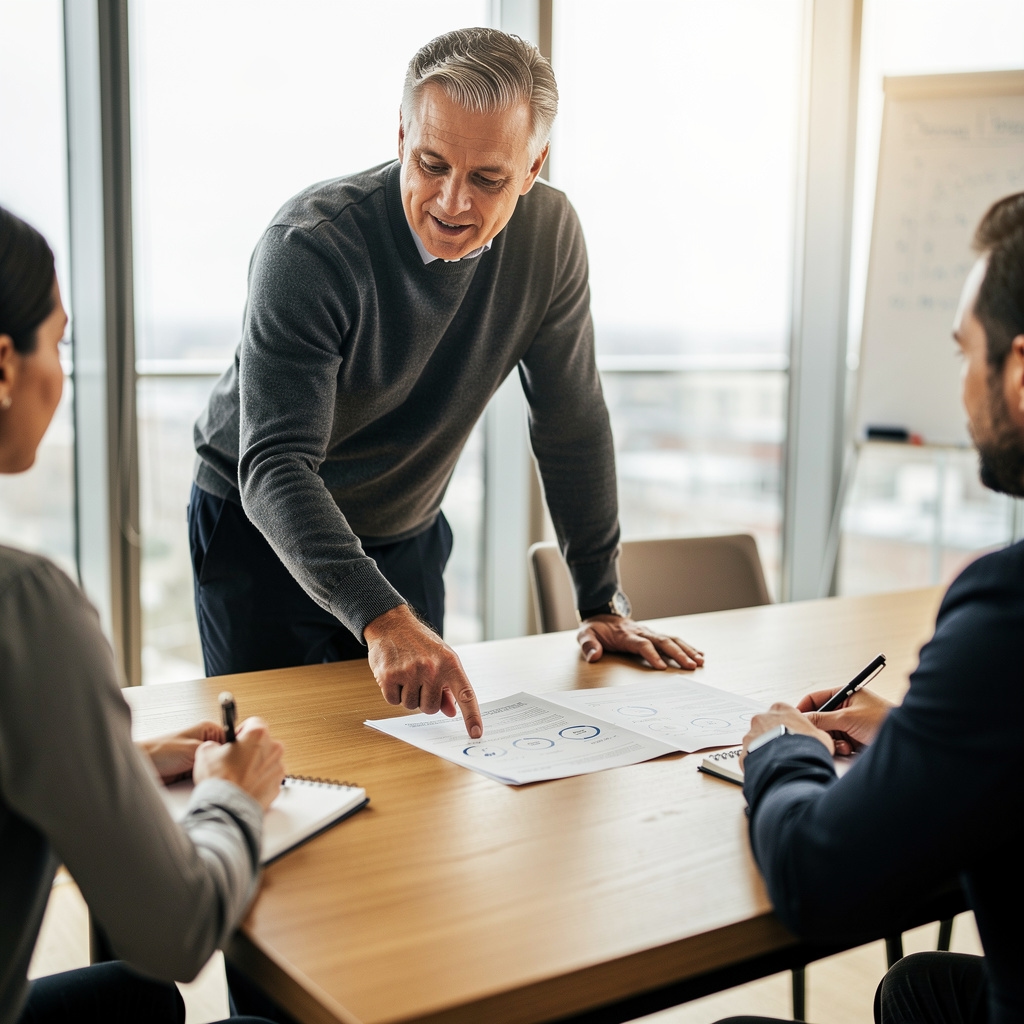 Formador trabajando con participantes en ejercicios prácticos de redacción
