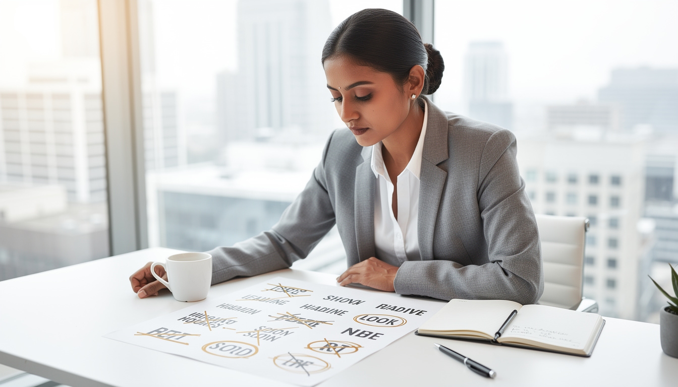 Profesional estudiando técnicas de titular persuasivo con notas y bocetos